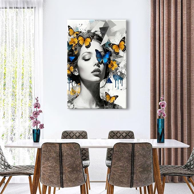 Abstract Butterfly Wall Art Feminine Portrait Paintings Pictures for Bathroom Wall Decor Black and White Woman Canvas Prints Modern Aesthetics Artwork for Living Room Bedroom Home Decorations 32X48''