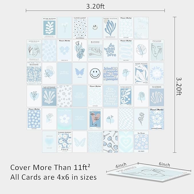 Blue Room Decor Aesthetic, Blue Wall Collage Kit Posters for Room Aesthetic Posters Prints, Blue Aesthetic Dorm Room Decor for Teen Boys Girls (50pcs 4x6 inch)