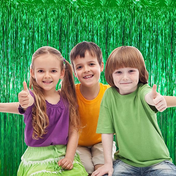 3.3 x 6.6 ft Foil Fringe Backdrop Curtains, Tinsel Streamers Party Decorations, Fringe Backdrop for Birthday, Baby Shower, Gender Reveal, Graduation (3, Green)