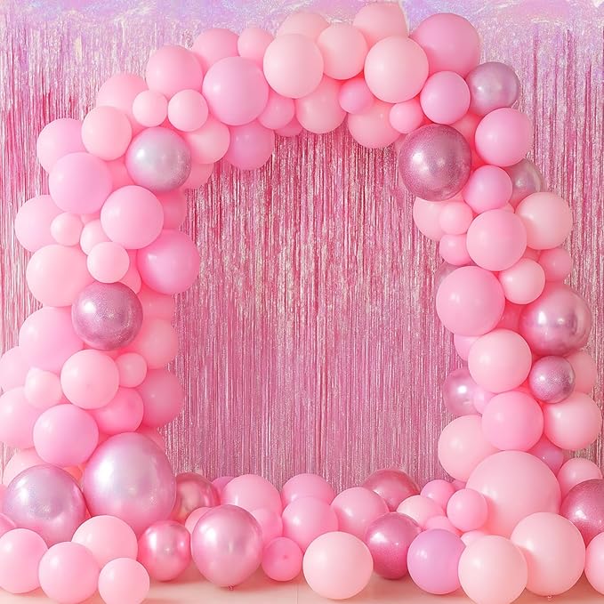 3.3 x 6.6 ft Foil Fringe Backdrop Curtains, Tinsel Streamers Party Decorations, Fringe Backdrop for Birthday, Baby Shower, Gender Reveal, Graduation (6, Pink)