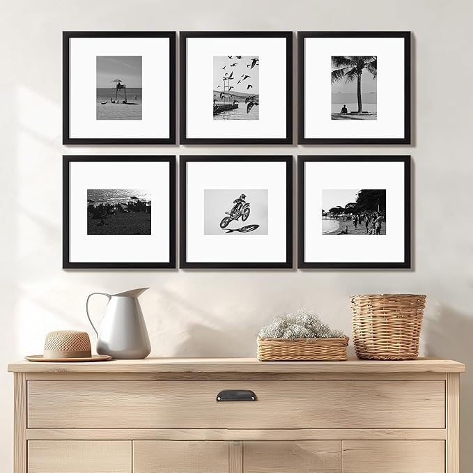eletecpro 12x12 Picture Frames Set of 9 with 12x12 inches Mat, No Opening Free Size Mat for Multi-size Photos, Square Gallery Wall Decor, Black Collage Frame Set for Wall Hanging