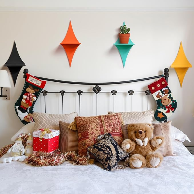 4 Pcs Mid Century Wall Decor Wooden Retro Celestial Star Shaped Burst Wall Art Mount Shelves for Aesthetic Hanging Storage Sign Decoration for Room Bedroom Party(Rhombus)