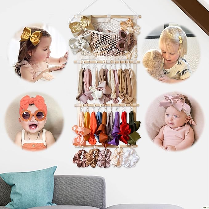 kangaroo Headband Holder Hair Bows Organizer for Baby Girls Large Capacity Bow Holder Hair Accessories Wall Hanging Organizer for Toddler Baby Girl Nursery Room Decor