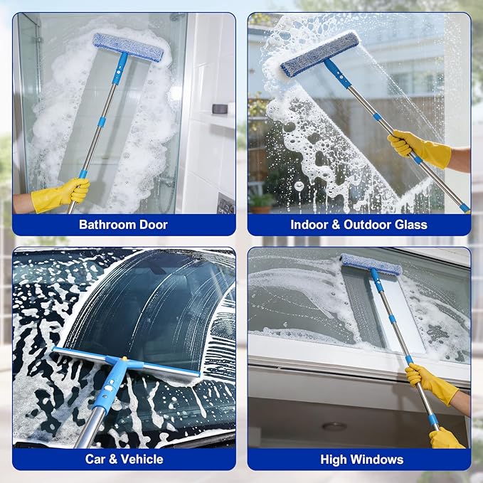 Professional Window Cleaning Kit, Window Washing Kit with 3 Gallon Bucket, 14-Inch Squeegee & 15-Inch Scrubber, 61-Inch Extendable Pole, Window Cleaning Equipment for Home & Commercial Use