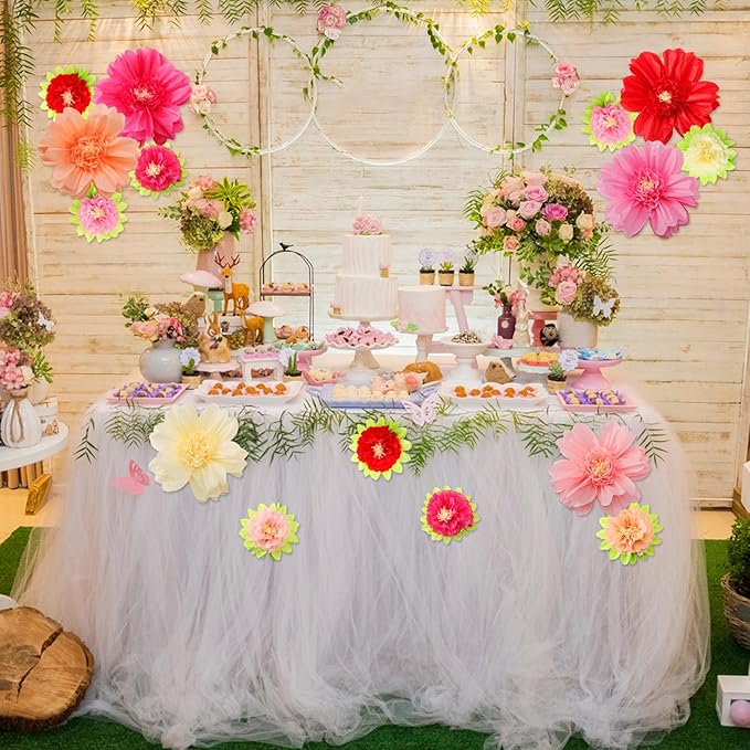 TaoBary Large Colorful Tissue Paper Flowers Giant Fiesta Paper Pom Poms Mexican Birthday Decorations for Wall Wedding Backdrop Centerpiece Party Supplies(20" and 10",Pink, Beige, Light Orange,12 Pcs)