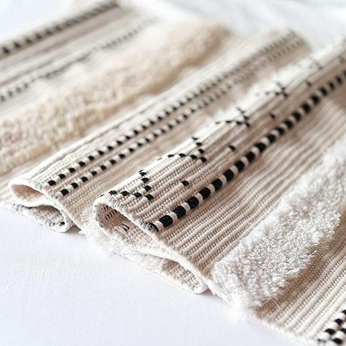 BlissBlush Long Vertical Wall Hanging Tapestry Woven Boho Farmhouse Decor Black Beige Cream Tassel Handmade Wall Art Decoration for Bedroom Living Room Dorm Nursery Apartment, 16x39 INCH