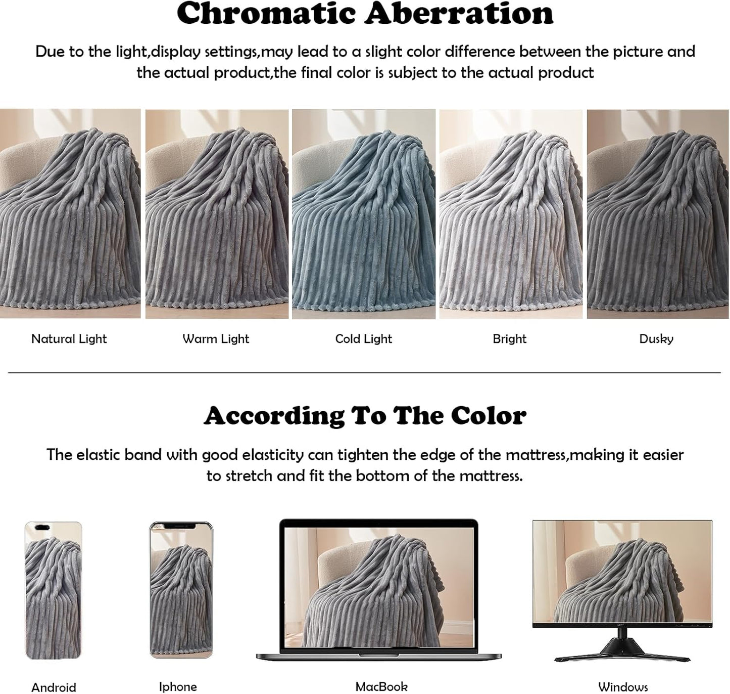 NEWCOSPLAY Super Soft Twin Blanket Light Grey Premium Silky Flannel Fleece 3D Ribbed Jacquard Lightweight Bed Blanket All Season Use (Light Grey Ribbed, Twin(60"x80"))