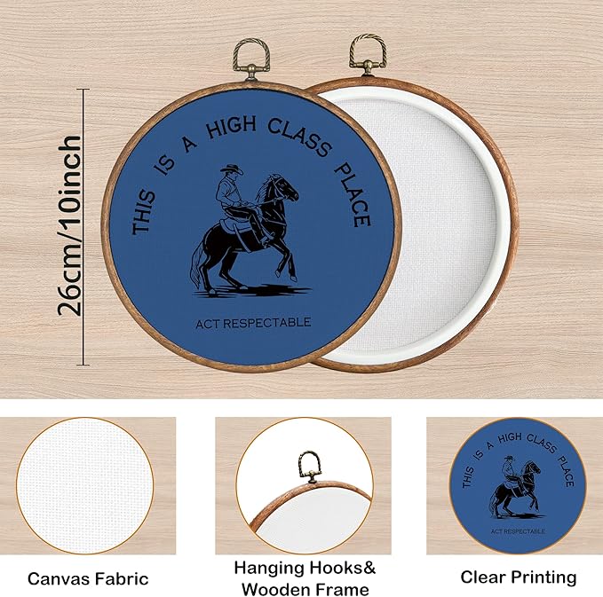 KSDUT Western Cowboy Blue Wall Art Decor - Preppy Trendy Southwestern Wall Art Canvas Frame Hanging Prints, Foyer Entryway Modern Round Wall Decor for Home Dorm Decorations 10"x10"