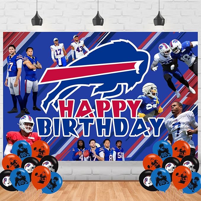 Bills Themed Football Backdrop Banner Bills Birthday Decoration for Soccer Themed Party Backdrop Photo Background Wall Decor Birthday Banner