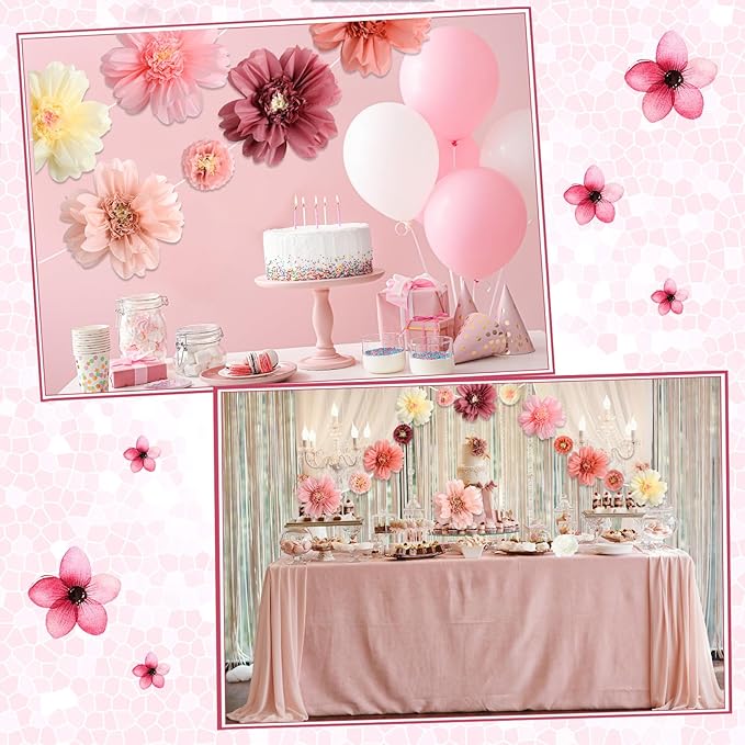 TaoBary Large Colorful Tissue Paper Flowers Giant Fiesta Paper Pom Poms Mexican Birthday Decorations for Wall Wedding Backdrop Centerpiece Party Supplies(20" and 10",Rose Gold, Blush Pink,12 Pcs)