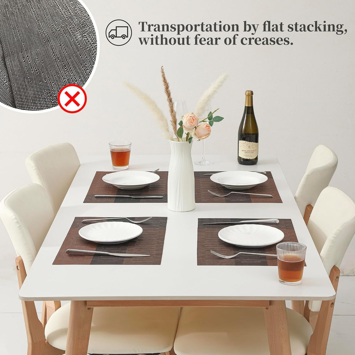 Leetaltree Brown with Black Striped Placemats Set of 4 - Heat Resistant Non-Slip Place mats for Dining Table, Washable Durable PVC Vinyl Woven Table Mats(Brown Stripe, 4)