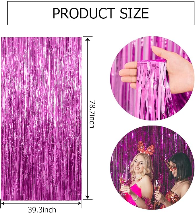 10 Pack Hot Pink Party Decorations Tinsel Curtain Streamers Foil Fringe Photo Booth Backdrop