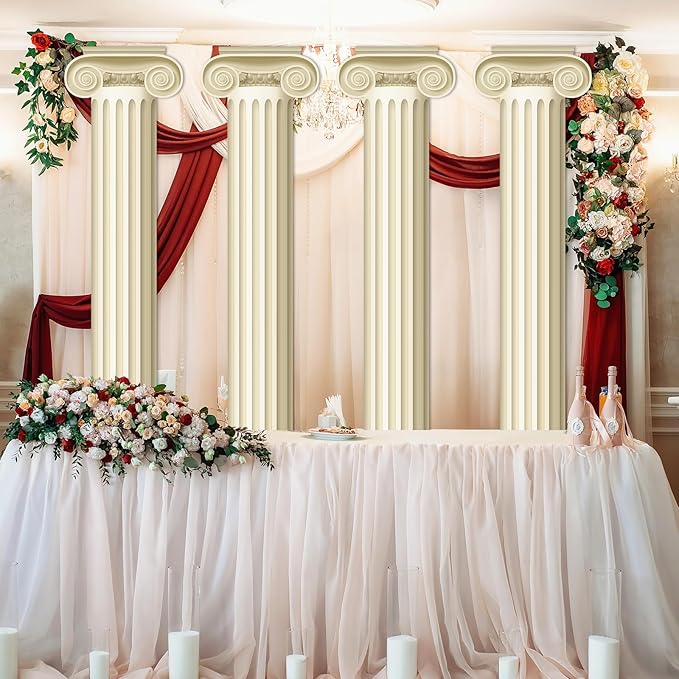 4Pcs Greek Party Wall Decorations Greek Columns Cardboard Pillars Cutouts Ancient Greek Party Decor for Birthday Medieval Renaissance Wall Photo Backdrop Photography Background Supplies