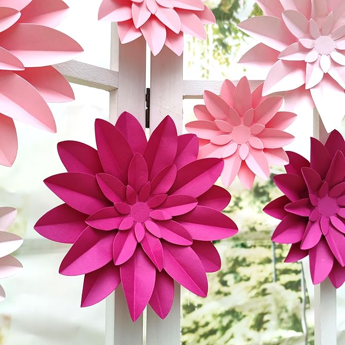 3D Paper Flower for Wall Wedding Backdrop Bridal Shower Party Centerpieces Home Wall Decor Pack of 9 (Pink)