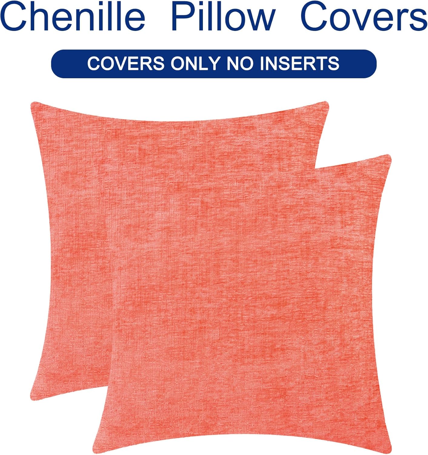 CaliTime Throw Pillow Covers Decorative 16 X 16 Inches Pack of 2 Cozy Chenille Cushion Cases for Couch Sofa Bed Living Room Home Living Coral