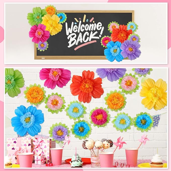 TaoBary 36 Pcs Large Colorful Tissue Paper Flowers 20" Giant Fiesta Paper Pom Poms Classroom Wall Decor Birthday Wedding Engagement Backdrop Centerpiece Tea Party Supplies (Rainbow Color)