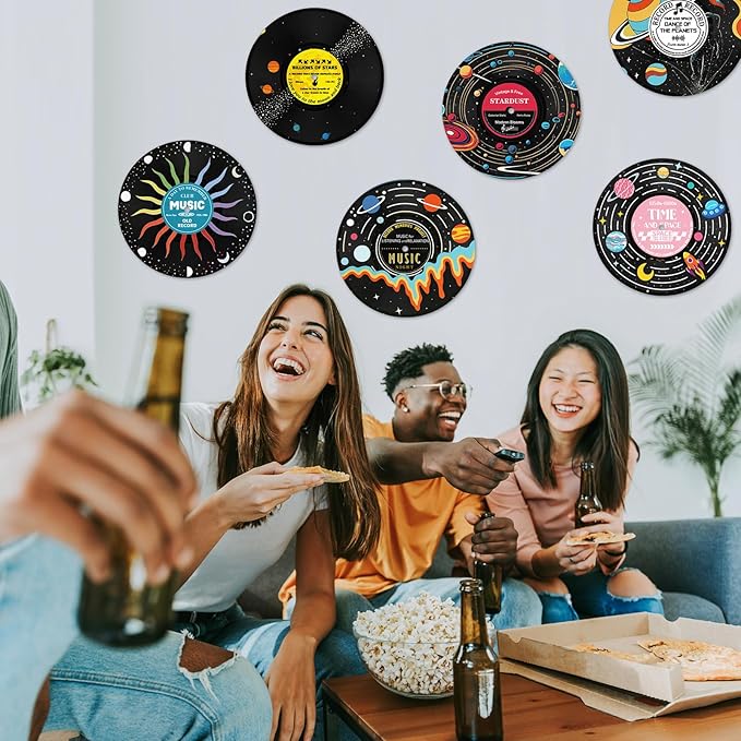 Chunful 6 Pake 12 Inch vintage records wall decor Aesthetic Retro Record Wall Decor for Dorm Bedroom Living Room Art Display Rock and Roll Music Hippie Party Records Decorations (Planet)