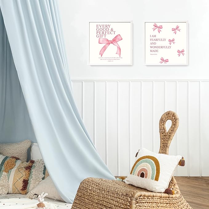 LARTSFRO Coquette Pink Bow Wall Art Decor Posters, Pink Bow Christian Room Bathroom Bedroom Dorm Wall Art Decor Aesthetic for College Teen Girls Gifts, Inspirational Bible Verses Bow Wall Decor, 8x8 Inch Set of 4 Pcs Bow Pictures (UNFRAMED)