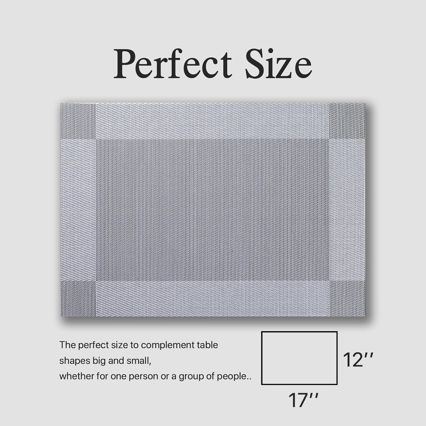 Placemats Set of 8 - Easy Clean Woven Vinyl Placemats for Dining Table, Indoor/Outdoor Place Mats, Washable PVC Table Mats (Silver Cube)