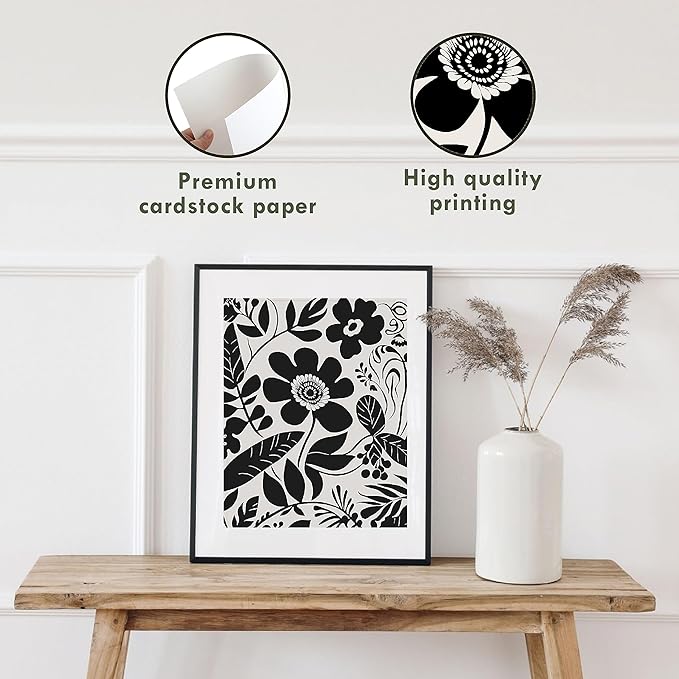 97 Decor Flower Poster - Black Flower Wall Art, Abstract Botanical Prints Wall Decor Aesthetic, Trendy Vintage Black Beige Floral Posters Set for Girl Bedroom (8x10 UNFRAMED)