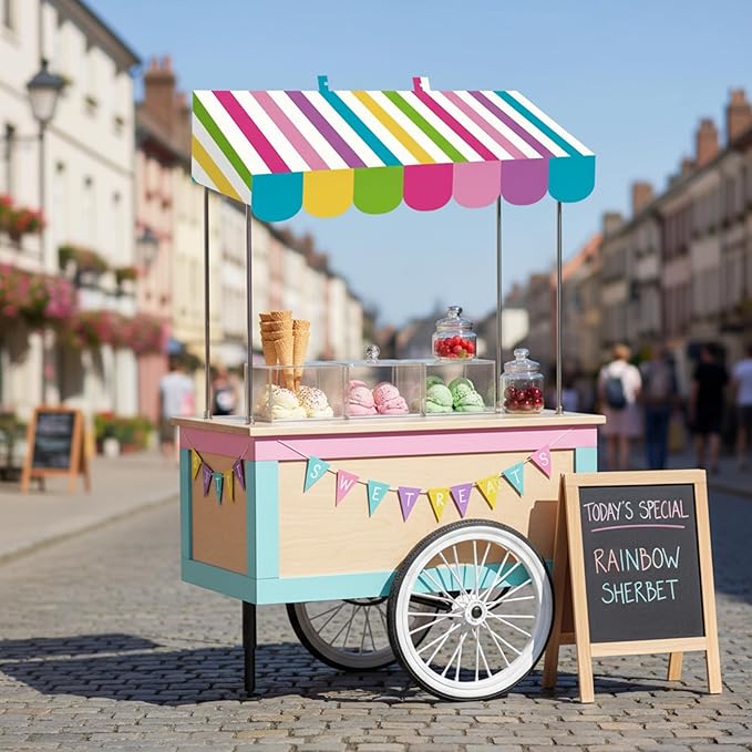Tallew 4 Pack Circus Awning Decoration 3D Stripe Cardboard Awning Candy Color Carnival Wall Decor with Double Sided Tape for Lemonade Ice Cream Truck or Tick Car Carnival Stand Favors Supplies