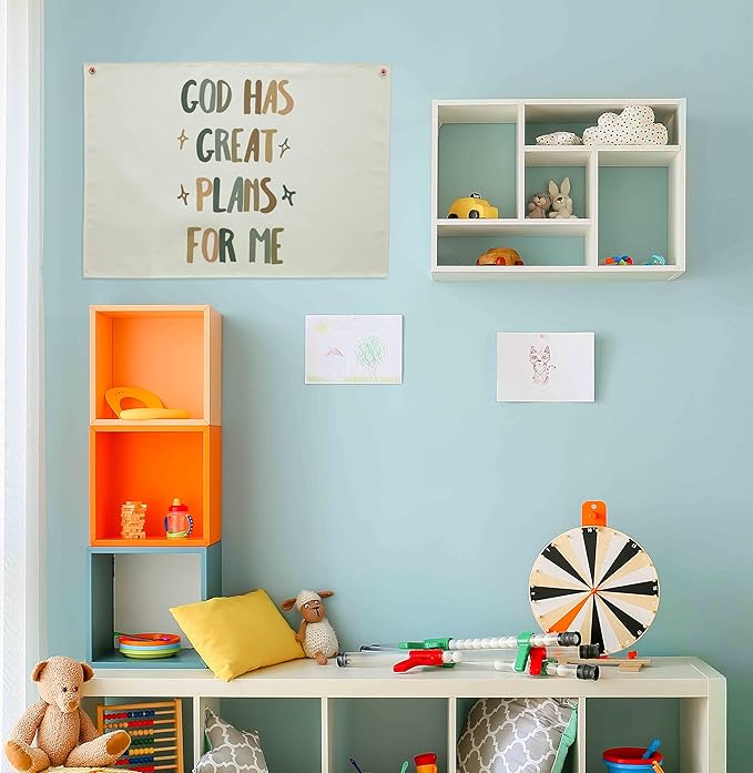 Rectangular Christian Bible Verse Scripture Canvas Banner Wall Decor Flag Sign for Baby Girl Kids,Nursery Bedroom Nursery Wall Decor,Baby Shower Baptism Christmas Gift-God Has Great Plans