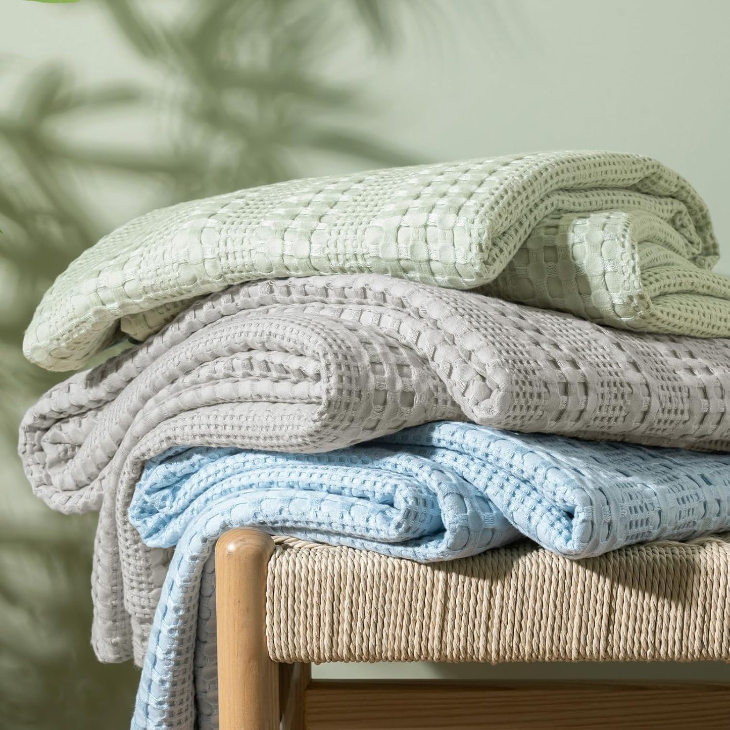 PHF Cooling Waffle Blanket Twin Size, Lightweight 60% Rayon Derived Bamboo & 40% Cotton Breathable Blanket for Hot Sleepers, Soft and Luxury for Bed Couch and Sofa, 66"x90", Grey