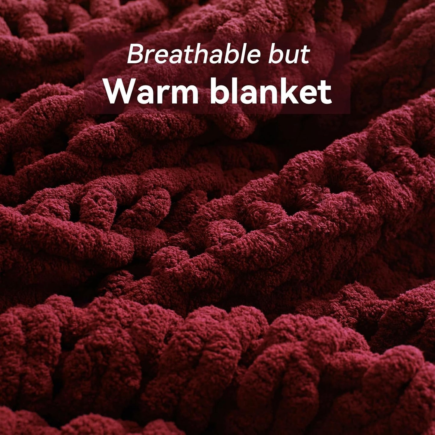 Chunky Knit Throw Blanket, 50''*60'' Knitted Throw Chenille Yarn for Bed Couch, Handmade Red Crochet Big Thick Blanket, Machine Washable Cute Comfy Blanket for Home Decor