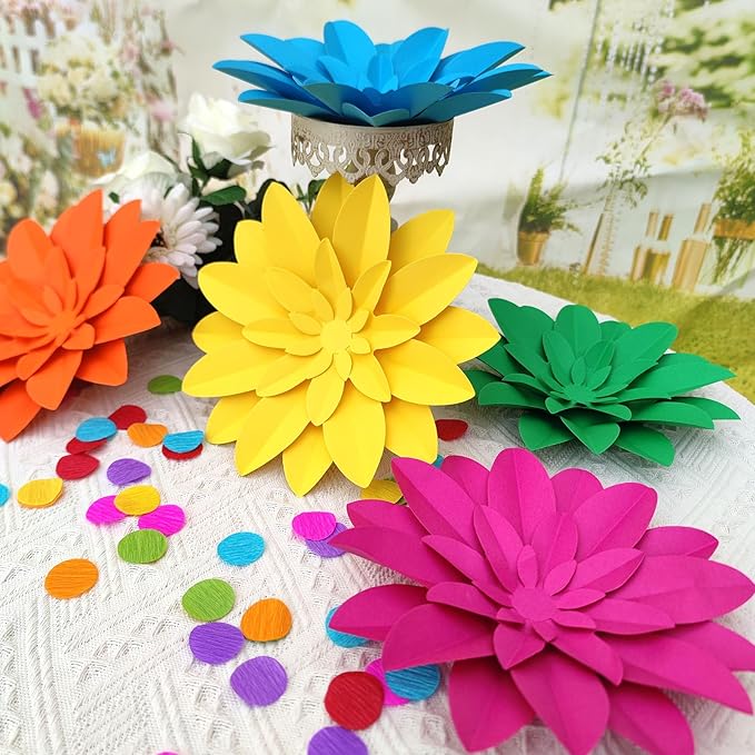 Rainbow 3D Paper Flower 9 inch Classroom Decorative Wall for Baby Kids Nursery Shower Decor Birthday Backdrop Photography Prop Pack of 7