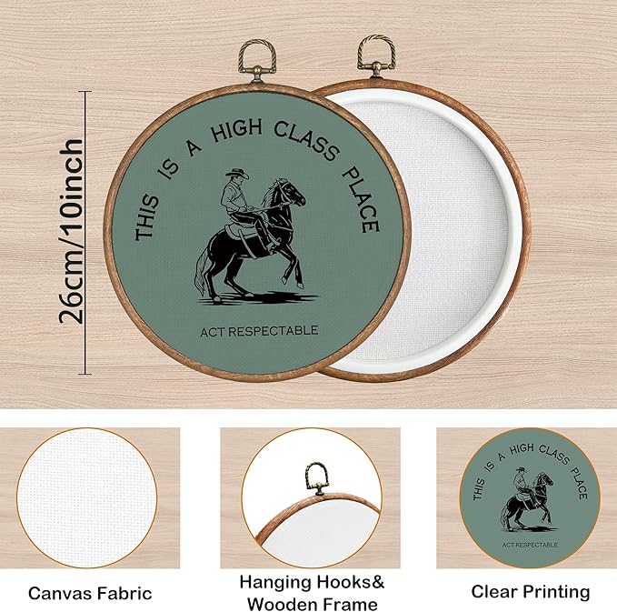 KSDUT Western Cowboy Grass Green Wall Art Decor - Preppy Trendy Southwestern Wall Art Canvas Frame Hanging Prints, Foyer Entryway Modern Round Wall Decor for Home Dorm Decorations 10"x10"