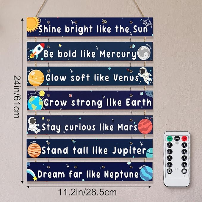 FIOBEE Girls Room Décor for Teen Girls Boys with LED Light Wall Decor for Bedroom Motivational Inspirational Wall Art Girl Room Decoration for Kids Studyroom, 8 Kinds of Lights, Navy Space