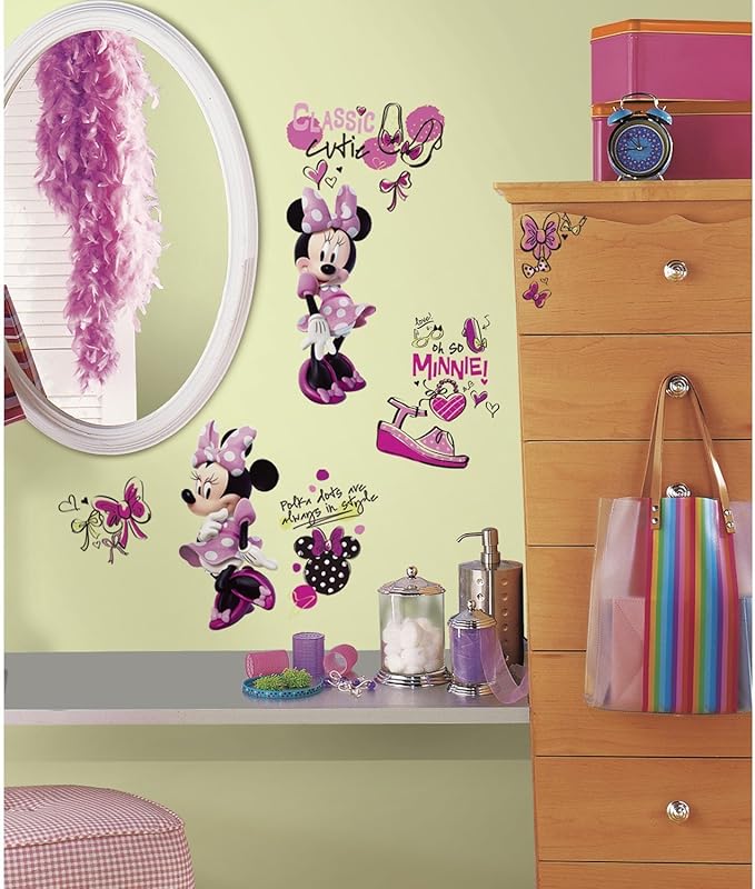 RoomMates RMK2554SCS Minnie Fashionista Peel and Stick Wall Decal, Pink
