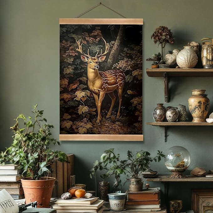 ZTGDA William Morris-Inspired Wall Art Poster, Vintage Deer Hanging Wall Painting Animal Buck Art, Mid-Century& Dark Academia Decor, Gothic Canvas Poster for Office and Home 12x16inch(Deer-04)
