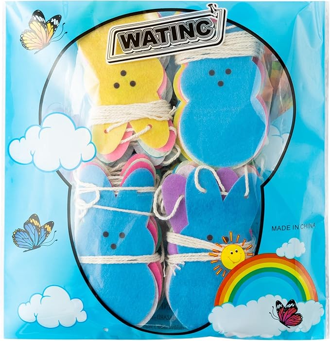 WATINC 4pcs Easter Peeps Bunny Garland Decoration, Colorful Felt Rabbit Hanging Bunting Reusable Ornament Spring Party Banner Favors Supplies, Happy Easter Day Home Decor for Mantle Fireplace Wall