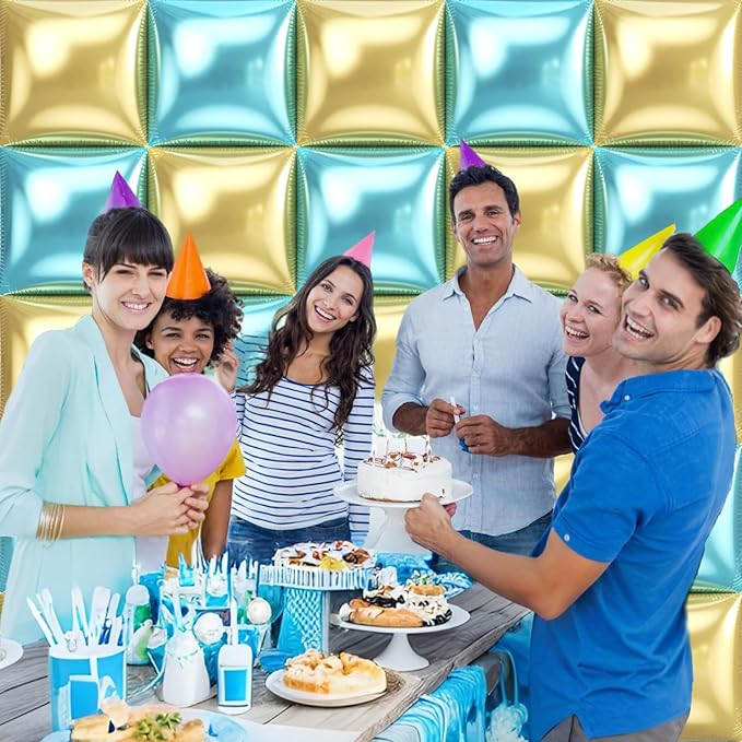 36pcs Blue and Gold Square Foil Balloons Wall Backdrop with 147pcs Balloon Garland Arch Kit, Double Sided Balloons for Graduation Birthday Anniversary Wedding Baby Shower Prom Party Decorations