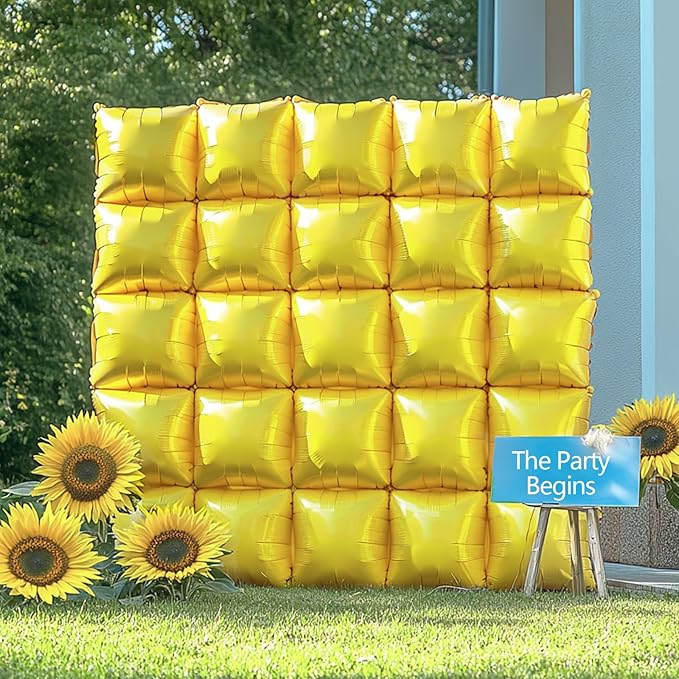 NISOCY 36PCS Pastel Yellow Square Foil Balloons Wall Backdrop Double Sided Yellow Balloons Tunnel Arch Kit for Baby Shower Birthday Wedding Sunflower Bee Theme Party Decoration