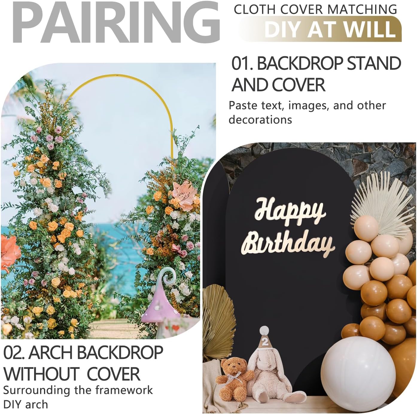 Arch Backdrop Stand and Cover Set, Metal Balloon Arch Backdrop 6.6ft, Gold Arched Stand Frame for Wedding, Parties,Birthday, Backdrop Decorations (Black,6.6ft)