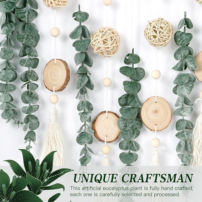 Sggvecsy 21’’ Eucalyptus Wall Hanging Decor Artificial Eucalyptus Plant Fake Greenery Leaves Boho Wall Decor with Wooden Stick for Bathroom Bedroom Kitchen Rustic Farmhouse Home Living Room Decoration