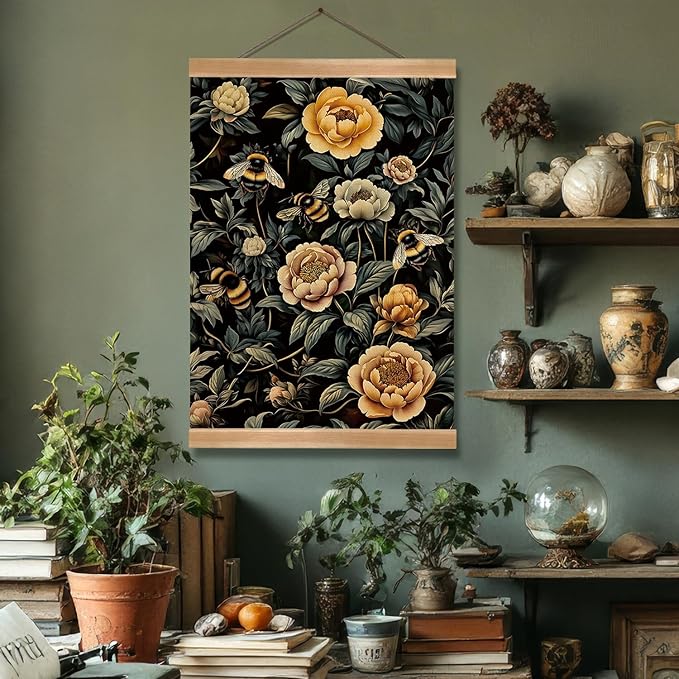 ZTGDA William Morris-Inspired Wall Art Poster, Vintage Bees Hanging Wall Painting Insect Buck Art, Mid-Century and Gothic Linen Canvas Poster for Living Room,Bedroom 12x16inch(Bees-02)