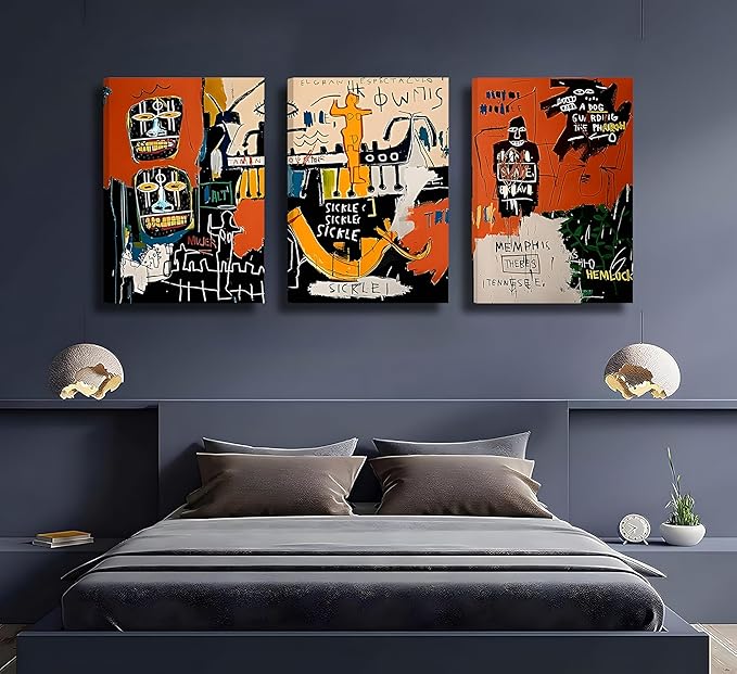 Framed 3pcs Modern Colorful Graffiti Wall Art Street Canvas Prints Posters Modern Abstract Paintings Wall Decor for Urban Home Living Room Bedroom Bathroom Office Home Decoration