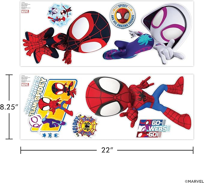 Marvel Spidey and His Amazing Friends Team Wall Decal - 11"-13" Spidey Spin Ghost Spider Vinyl Stickers for Bedroom Bathroom Decor - Peel and Stick Room Decorations