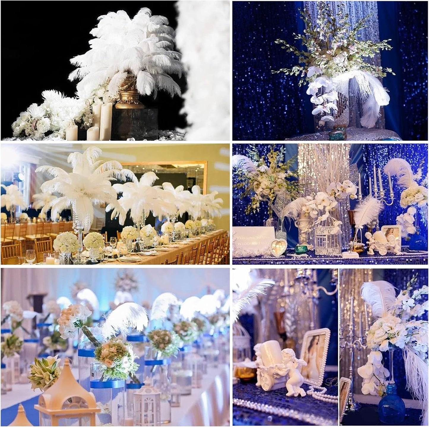 THARAHT 12pcs White Ostrich Feathers Natural Bulk 20-22Inch 50cm-55cm for Wedding Party Centerpieces Easter Gatsby and Home Decorate Ostrich Feathers