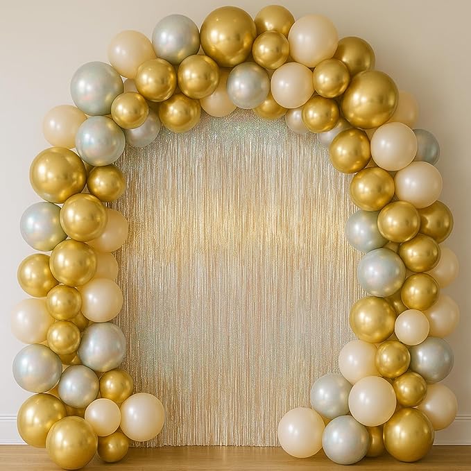 3.3 x 6.6 ft Foil Fringe Backdrop Curtains, Tinsel Streamers Party Decorations, Fringe Backdrop for Birthday, Baby Shower, Gender Reveal, Graduation (9, Champagne)