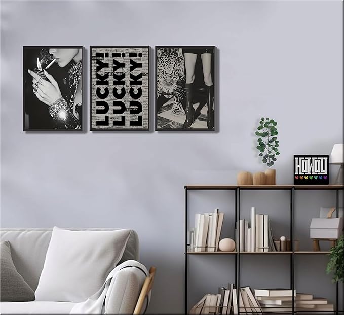 6pcs Trendy Leopard Wall Art Neutral Black And White Cheetah Paintings Martini Lucky Posters Prints Poker Preppy Fashion Luxury Wall Decor For Girly Bedroom Apartment Dorm Decoration(Unframed)