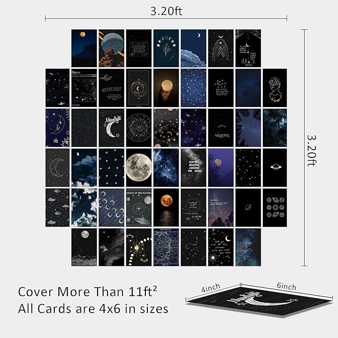 Astronomy Wall Collage Kit Aesthetic Pictures, Moon Stars Photo Collage Kit Dorm Room Decor for Teen Boy Girl, Moonlight Aesthetic Room Decor Photo Collection for Bedroom (50pcs 4x6 inch)