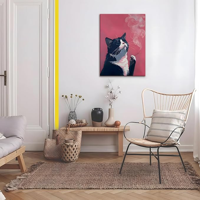Yaneiro Funny cat canvas wall art, bathroom wall decor Black Cat A 16x24 inch Wrapped Canvas