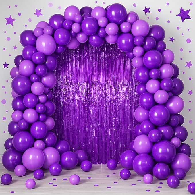 3.3 x 6.6 ft Foil Fringe Backdrop Curtains, Tinsel Streamers Party Decorations, Fringe Backdrop for Birthday, Baby Shower, Gender Reveal, Graduation (9, Purple)