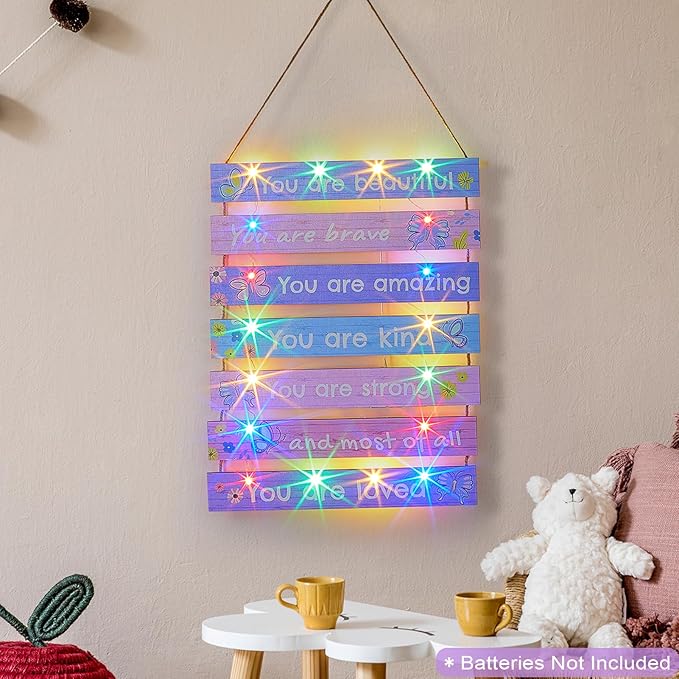 FIOBEE Girls Room Décor for Teen Girls Boys with LED Light Wall Decor for Bedroom Motivational Inspirational Wall Art Girl Room Decoration for Kids Studyroom, 8 Kinds of Lights, Purple Butterfly