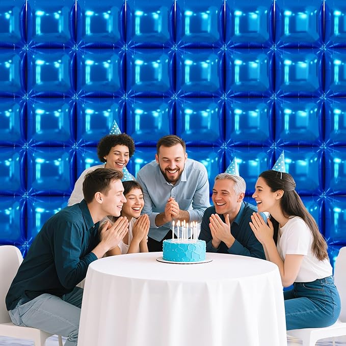 NISOCY 48PCS Blue Square Foil Balloons Wall Backdrop Double Sided Dark Blue Balloons Tunnel Arch Kit for Birthday Baby Shower Graduation Wedding Anniversary Party Decoration