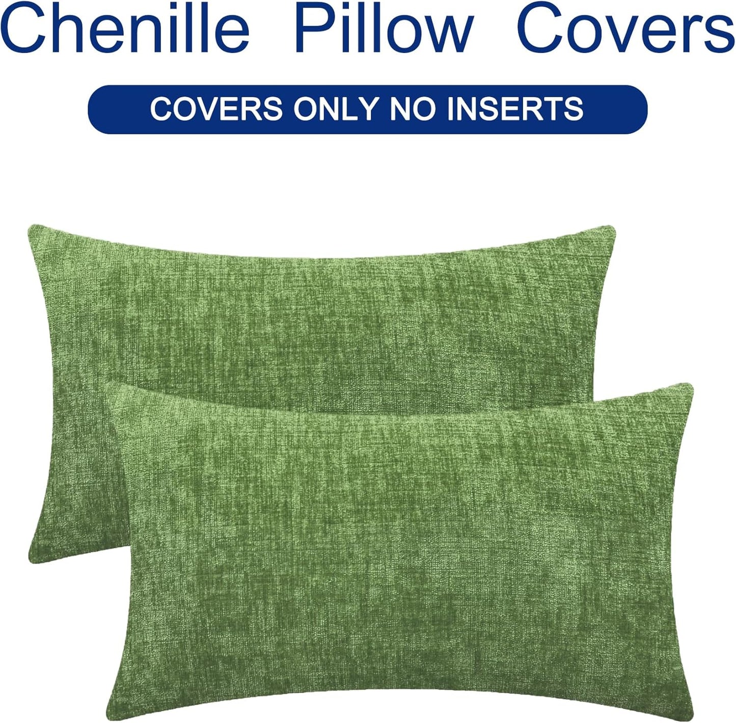 CaliTime Throw Pillow Covers Decorative 16 X 26 Inches Pack of 2 Cozy Chenille Cushion Cases for Couch Sofa Bed Living Room Home Forest Green